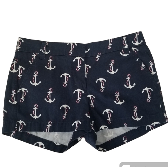 J Crew Navy Chino Short Anchor Print 100% Cotton Size 2 Nautical - Picture 1 of 11